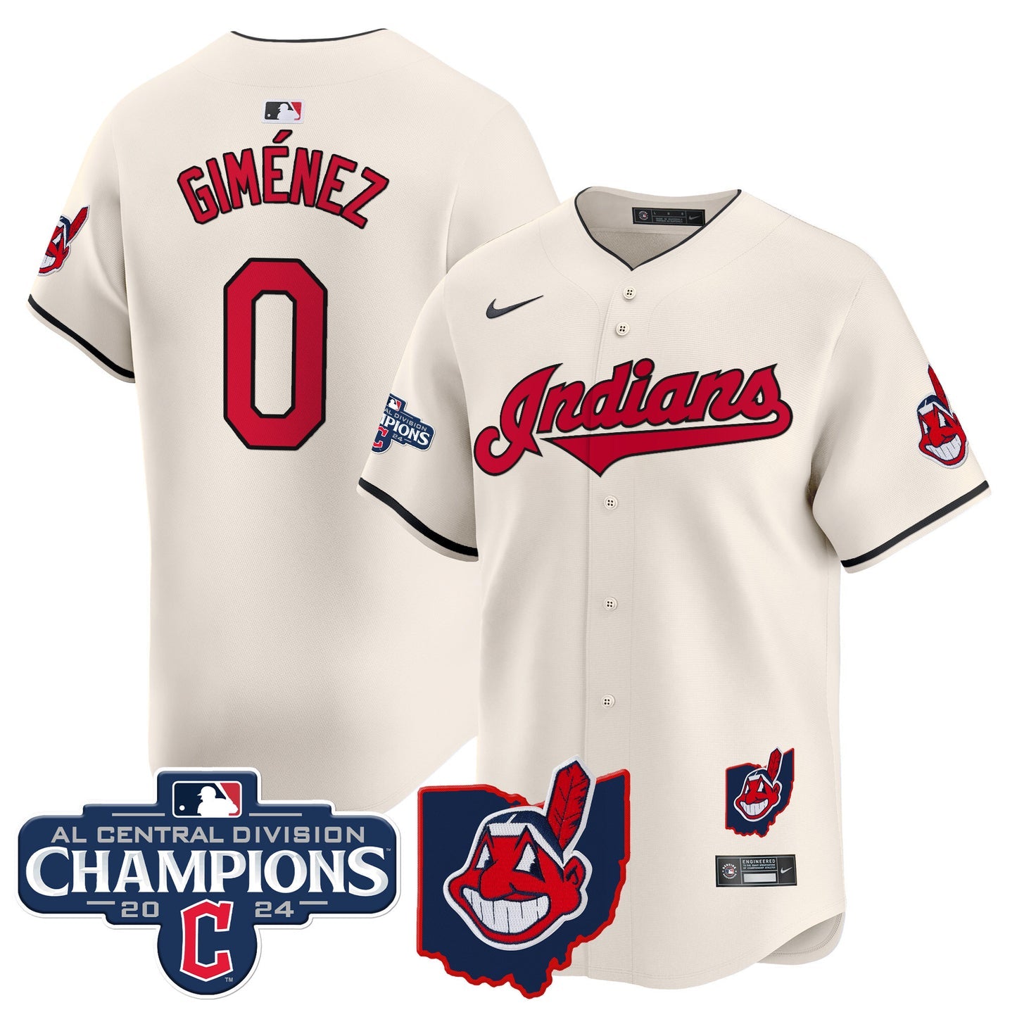 Men’s Cleveland Indians 2024 AL Central Division Champions Vapor Premier Limited Jersey Skip to product information