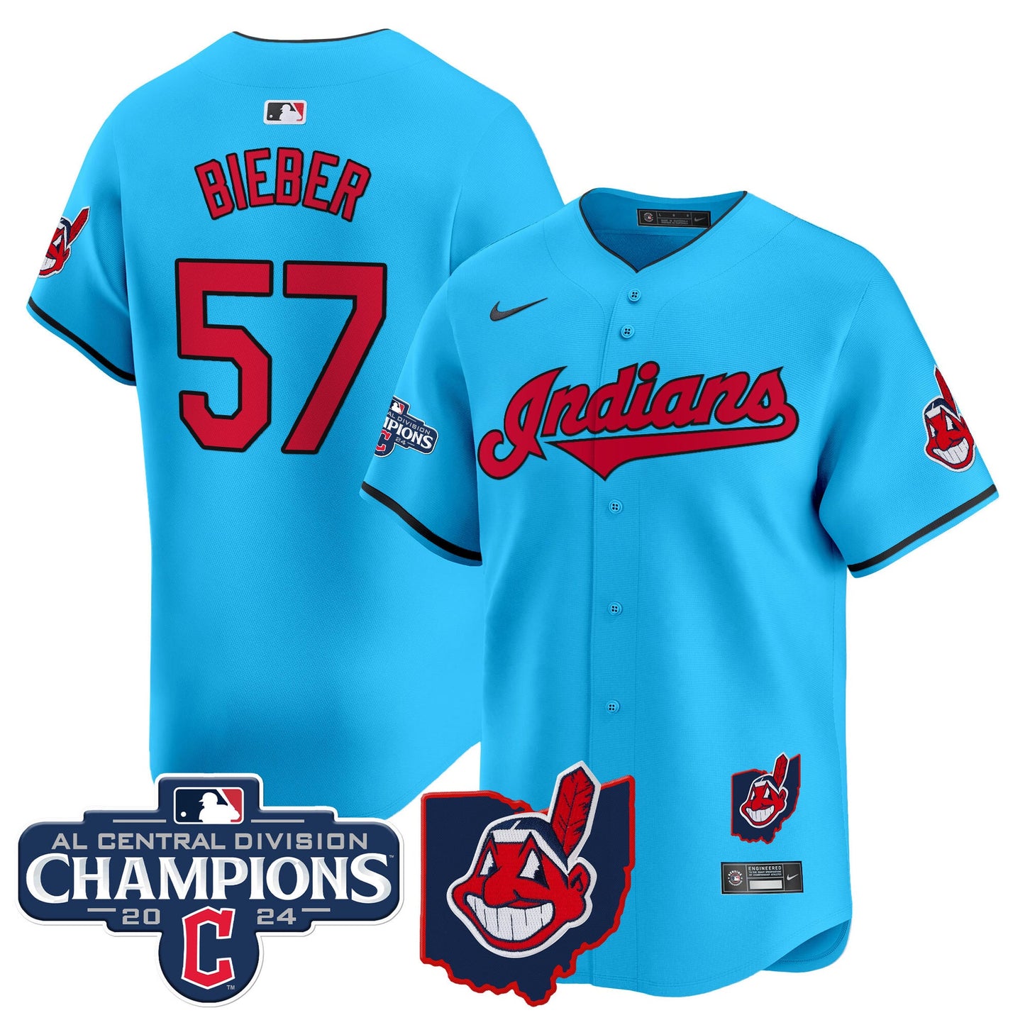 Men’s Cleveland Indians 2024 AL Central Division Champions Vapor Premier Limited Jersey Skip to product information