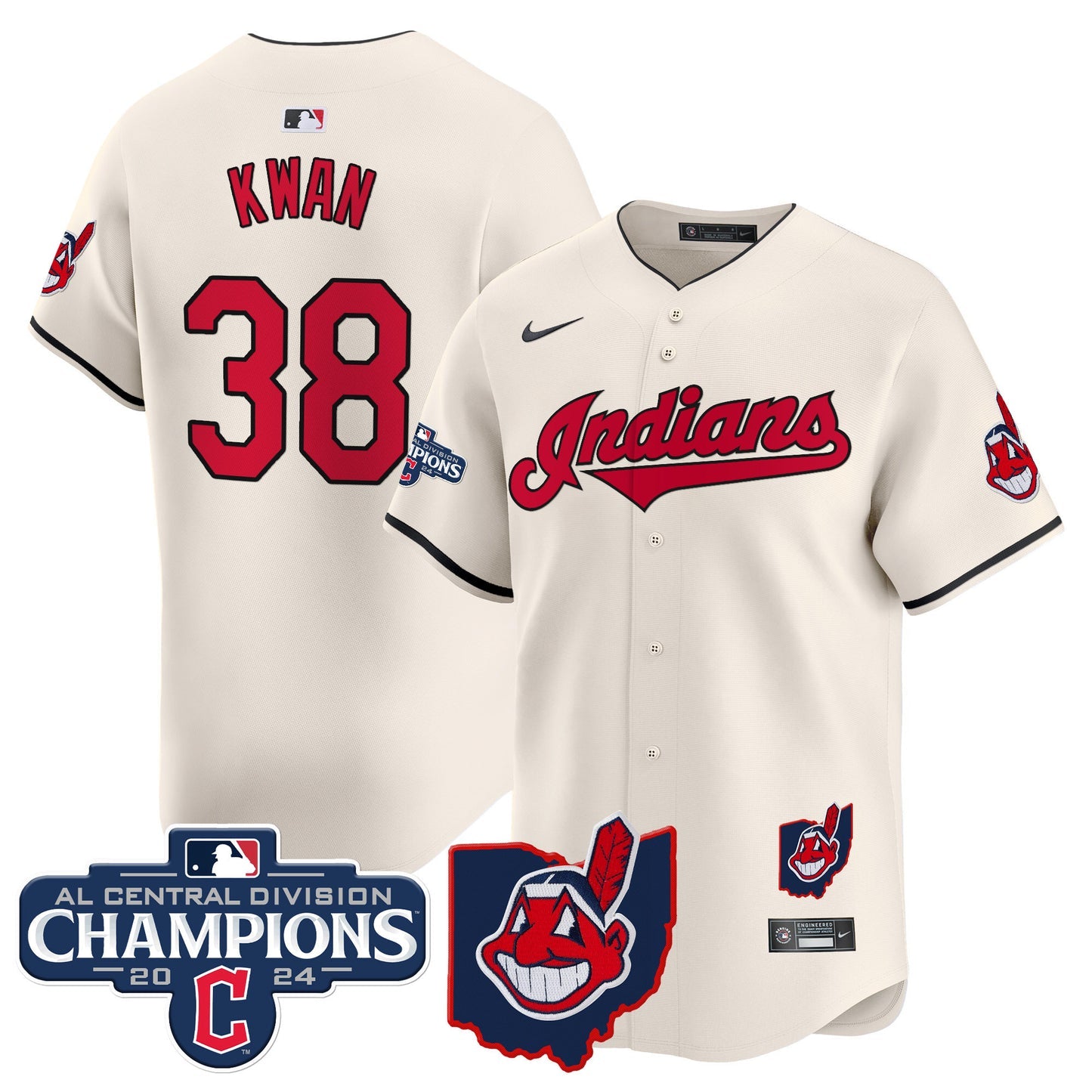 Men’s Cleveland Indians 2024 AL Central Division Champions Vapor Premier Limited Jersey Skip to product information