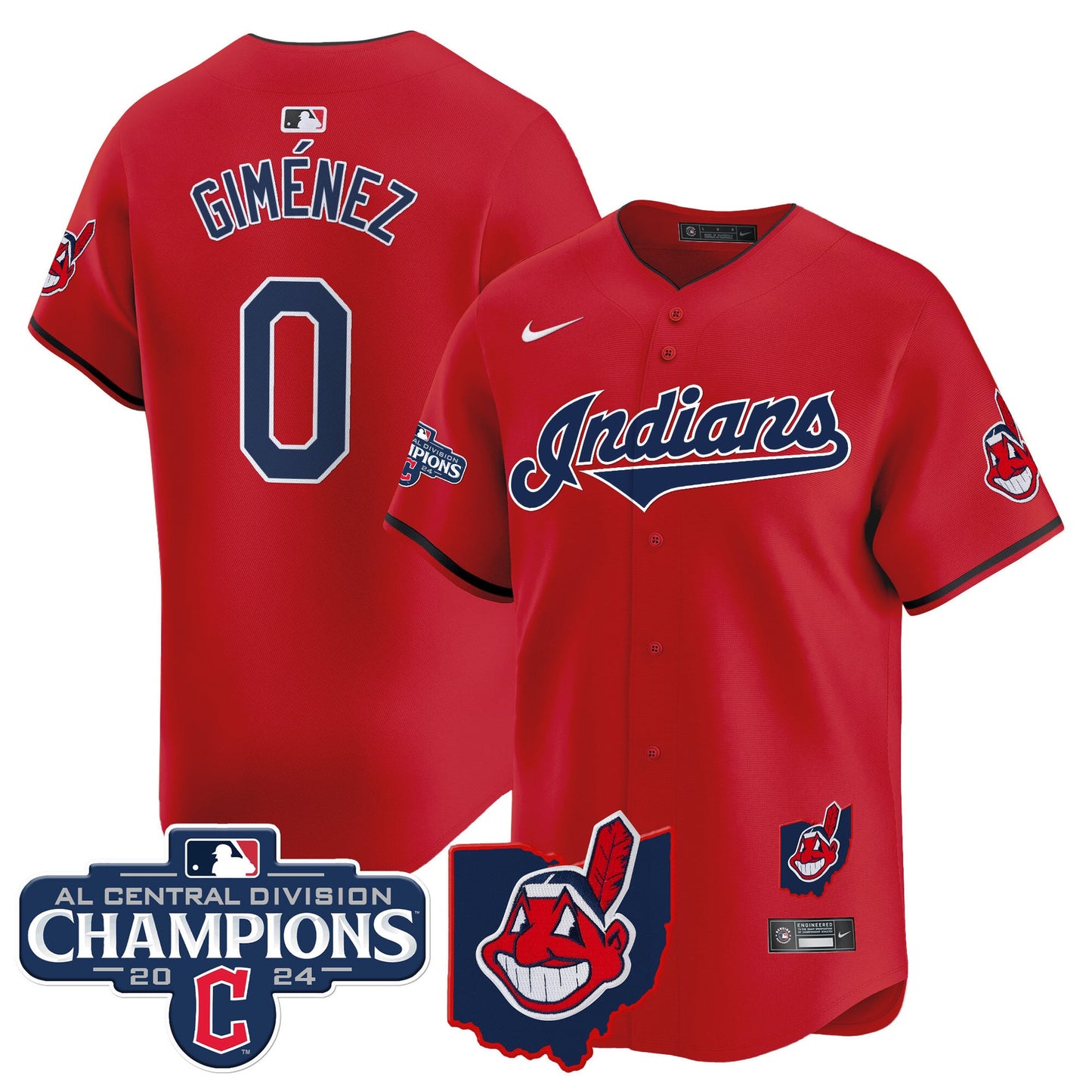 Men’s Cleveland Indians 2024 AL Central Division Champions Vapor Premier Limited Jersey Skip to product information