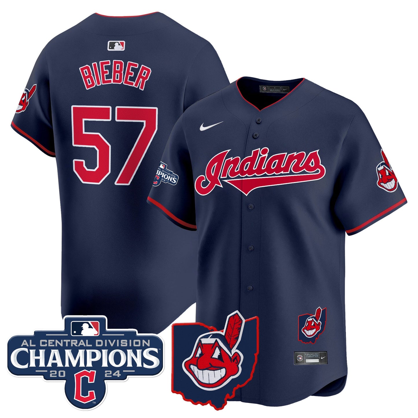 Men’s Cleveland Indians 2024 AL Central Division Champions Vapor Premier Limited Jersey Skip to product information