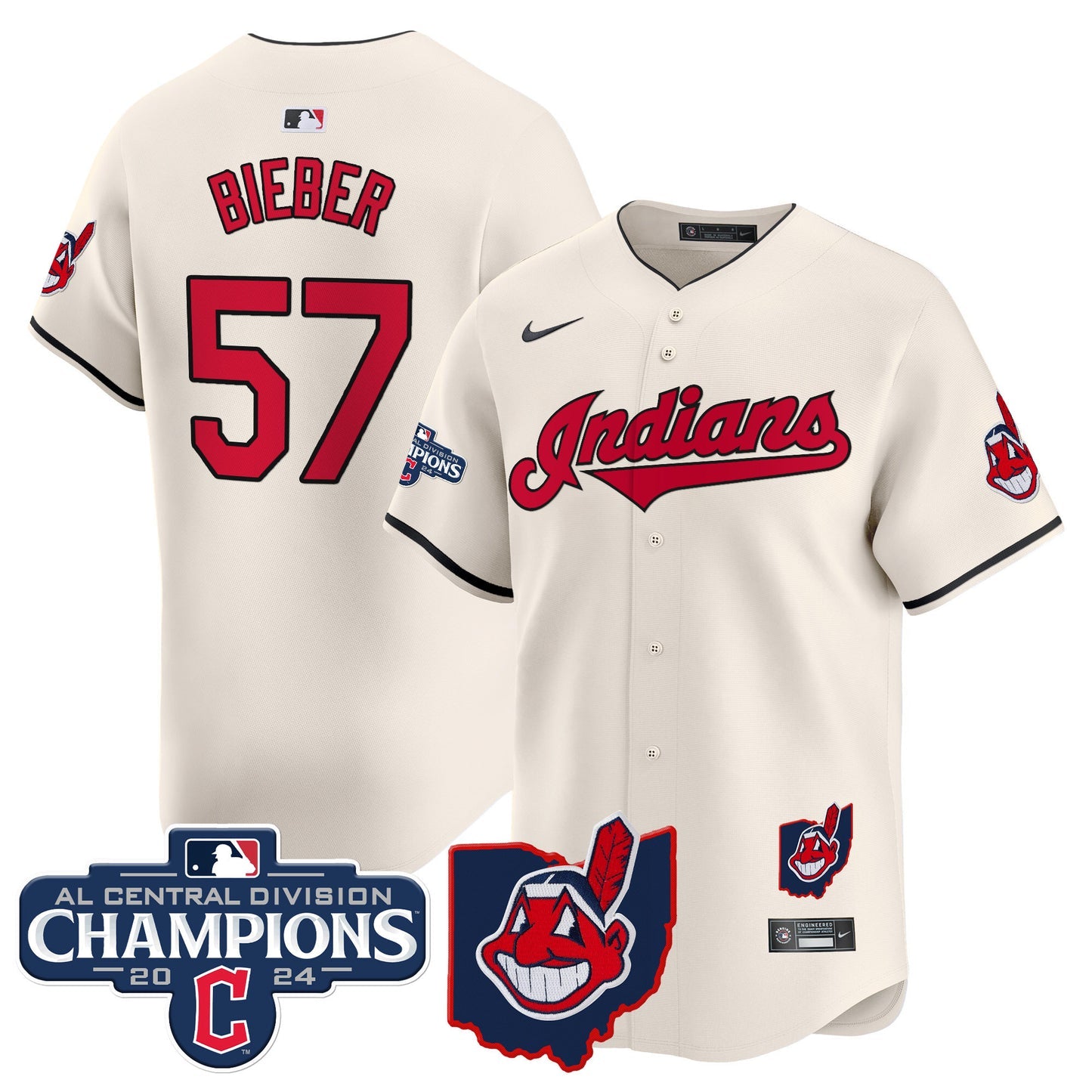 Men’s Cleveland Indians 2024 AL Central Division Champions Vapor Premier Limited Jersey Skip to product information