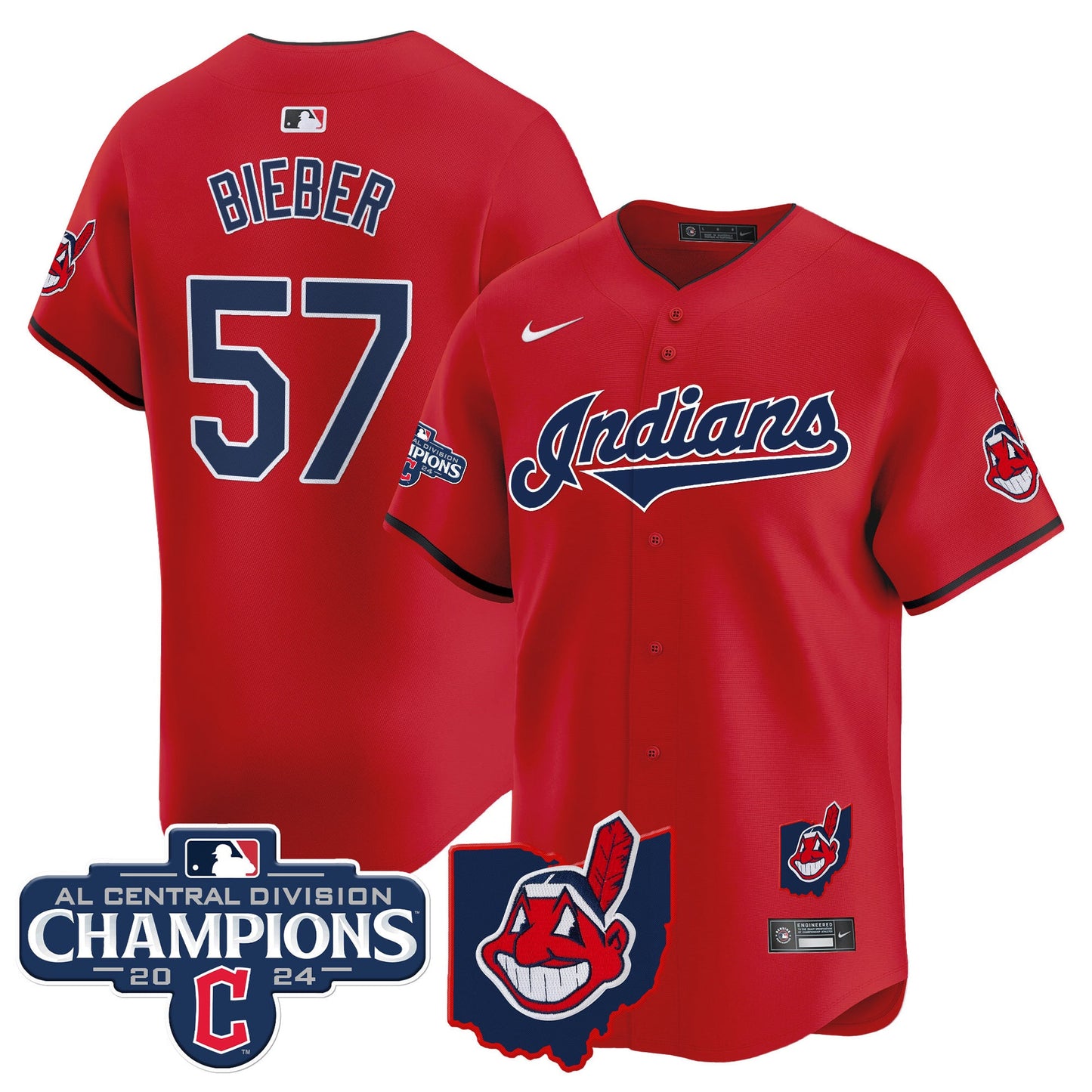 Men’s Cleveland Indians 2024 AL Central Division Champions Vapor Premier Limited Jersey Skip to product information