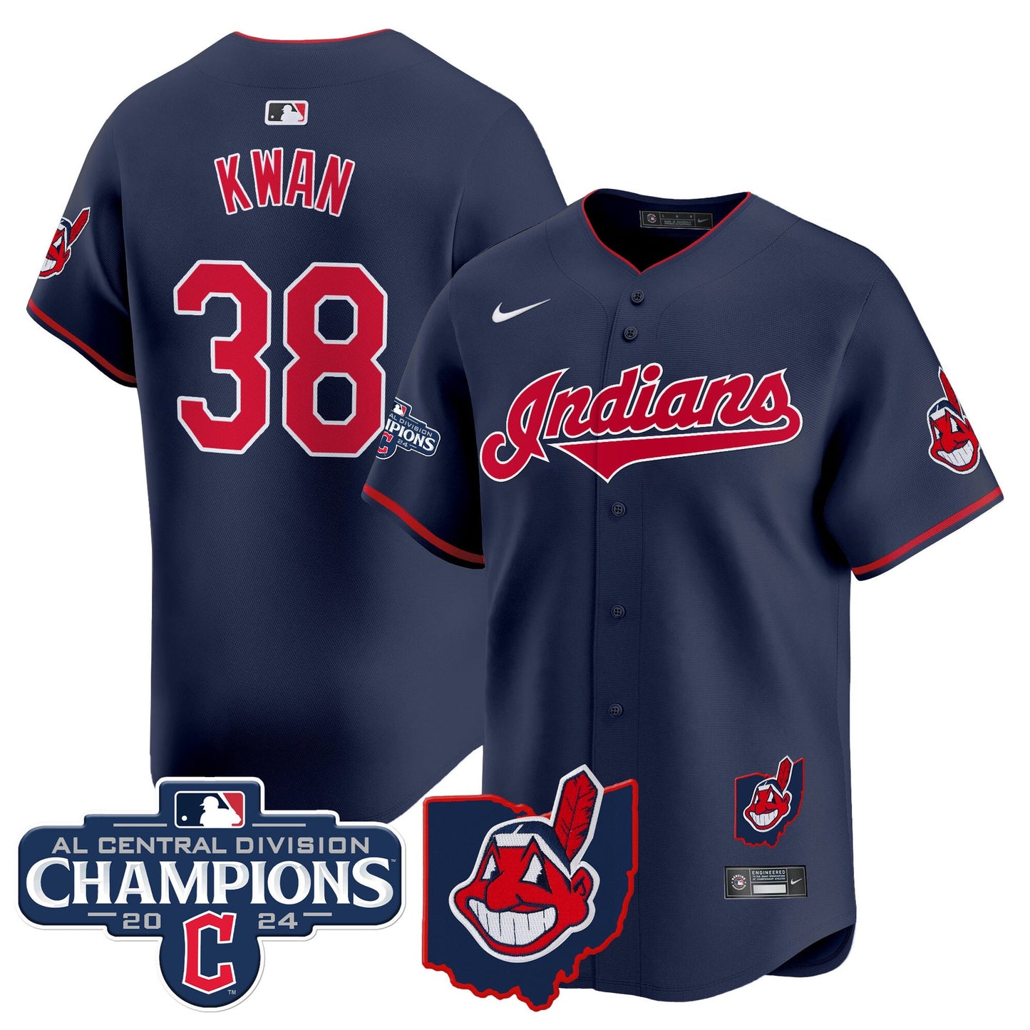 Men’s Cleveland Indians 2024 AL Central Division Champions Vapor Premier Limited Jersey Skip to product information