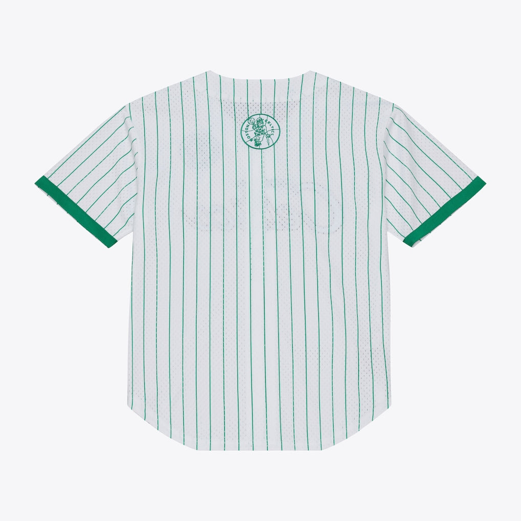 Men's Boston Celtics Mitchell & Ness White Head Coach Pinstripe Mesh Full-Button Baseball Jersey