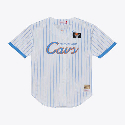 Men's Cleveland Cavaliers Mitchell & Ness White Head Coach Pinstripe Mesh Full-Button Baseball Jersey