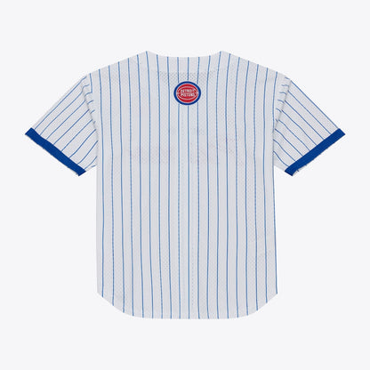 Men's Detroit Pistons Mitchell & Ness White Head Coach Pinstripe Mesh Full-Button Baseball Jersey