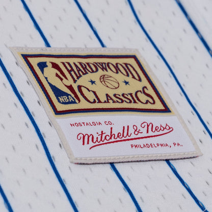 Men's Detroit Pistons Mitchell & Ness White Head Coach Pinstripe Mesh Full-Button Baseball Jersey