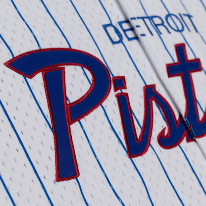 Men's Detroit Pistons Mitchell & Ness White Head Coach Pinstripe Mesh Full-Button Baseball Jersey
