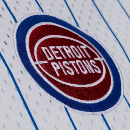 Men's Detroit Pistons Mitchell & Ness White Head Coach Pinstripe Mesh Full-Button Baseball Jersey