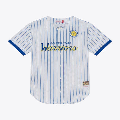 Men's Golden State Warriors Mitchell & Ness White Head Coach Pinstripe Mesh Full-Button Baseball Jersey