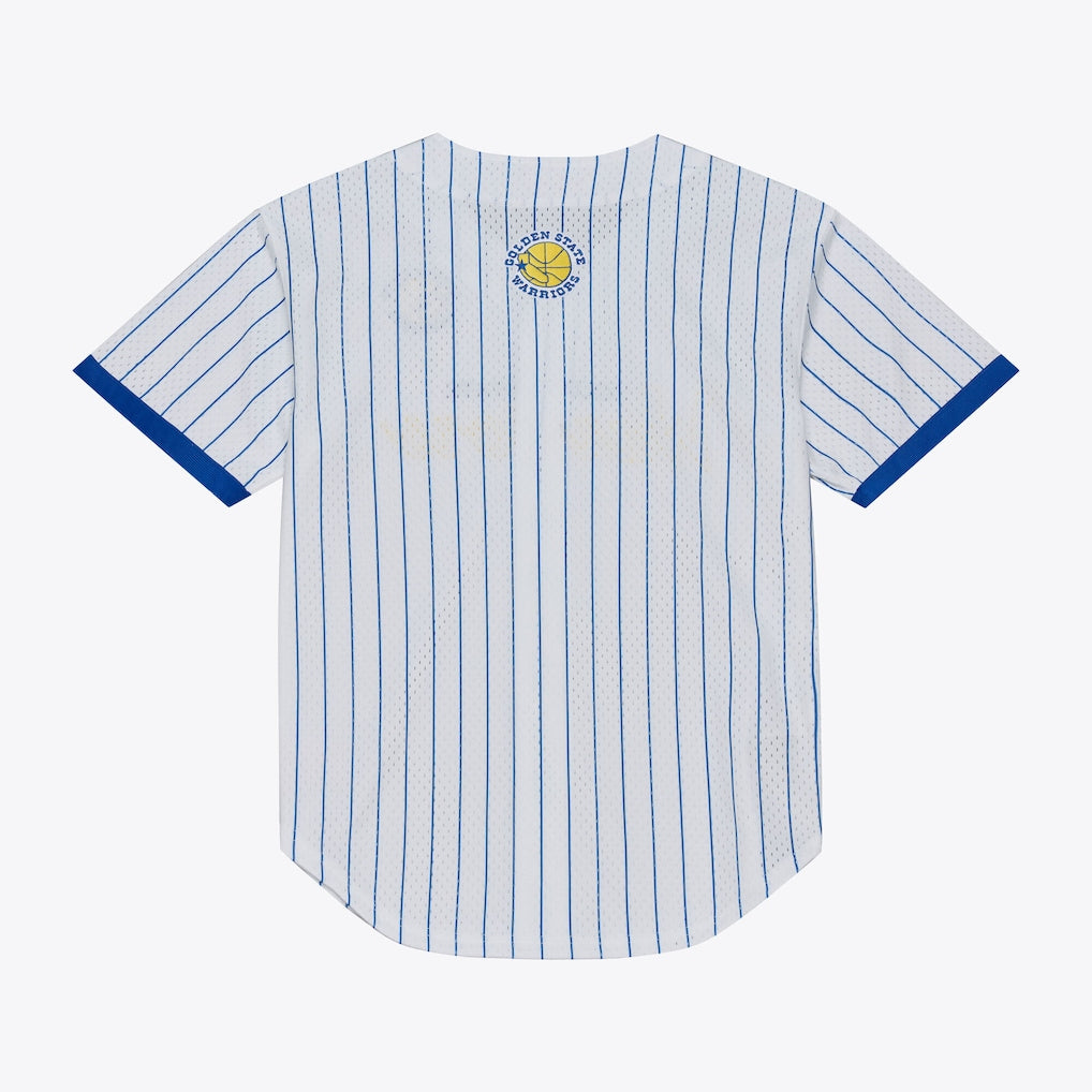 Men's Golden State Warriors Mitchell & Ness White Head Coach Pinstripe Mesh Full-Button Baseball Jersey