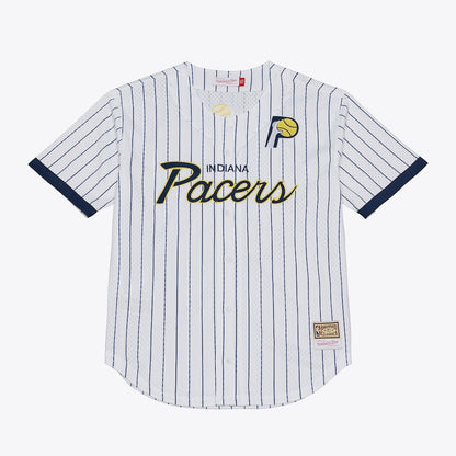 Men's Indiana Pacers Mitchell & Ness White Head Coach Pinstripe Mesh Full-Button Baseball Jersey