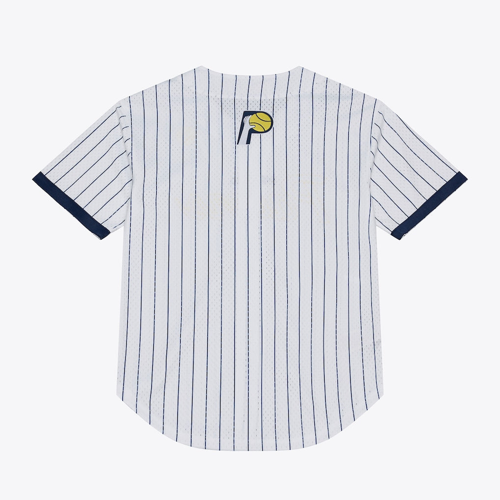 Men's Indiana Pacers Mitchell & Ness White Head Coach Pinstripe Mesh Full-Button Baseball Jersey