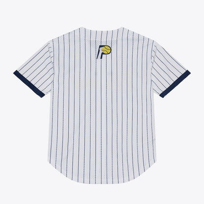 Men's Indiana Pacers Mitchell & Ness White Head Coach Pinstripe Mesh Full-Button Baseball Jersey