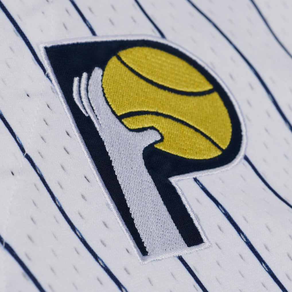Men's Indiana Pacers Mitchell & Ness White Head Coach Pinstripe Mesh Full-Button Baseball Jersey