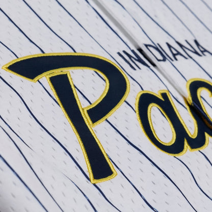Men's Indiana Pacers Mitchell & Ness White Head Coach Pinstripe Mesh Full-Button Baseball Jersey