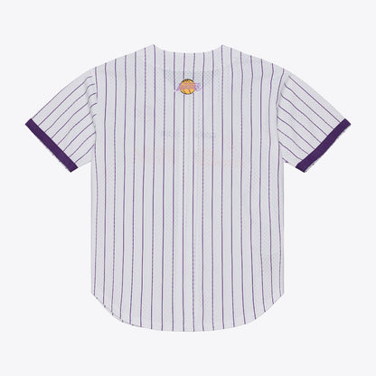 Men's Los Angeles Lakers Mitchell & Ness White Head Coach Pinstripe Mesh Full-Button Baseball Jersey