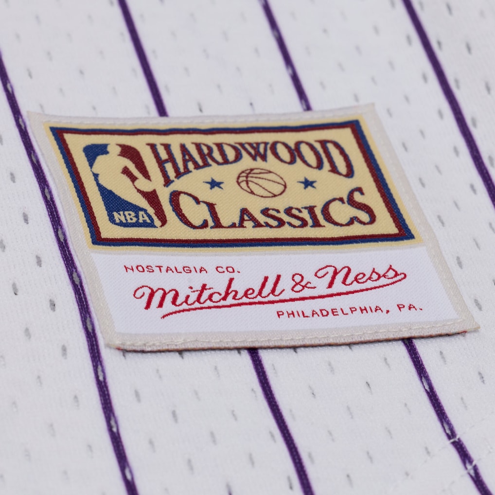 Men's Los Angeles Lakers Mitchell & Ness White Head Coach Pinstripe Mesh Full-Button Baseball Jersey