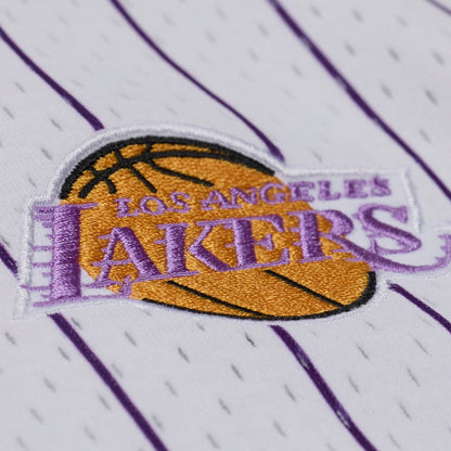 Men's Los Angeles Lakers Mitchell & Ness White Head Coach Pinstripe Mesh Full-Button Baseball Jersey