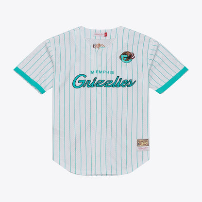 Men's Memphis Grizzlies Mitchell & Ness White Head Coach Pinstripe Mesh Full-Button Baseball Jersey