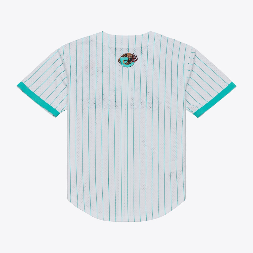 Men's Memphis Grizzlies Mitchell & Ness White Head Coach Pinstripe Mesh Full-Button Baseball Jersey