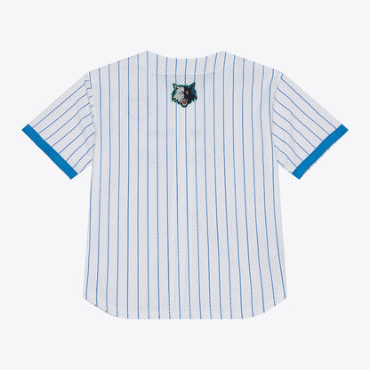 Men's Minnesota Timberwolves Mitchell & Ness White Head Coach Pinstripe Mesh Full-Button Baseball Jersey