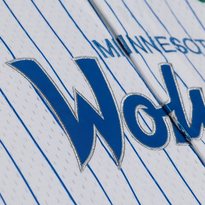 Men's Minnesota Timberwolves Mitchell & Ness White Head Coach Pinstripe Mesh Full-Button Baseball Jersey