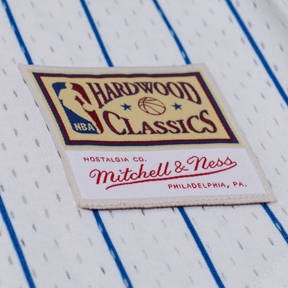 Men's Philadelphia 76ers Mitchell & Ness White Head Coach Pinstripe Mesh Full-Button Baseball Jersey